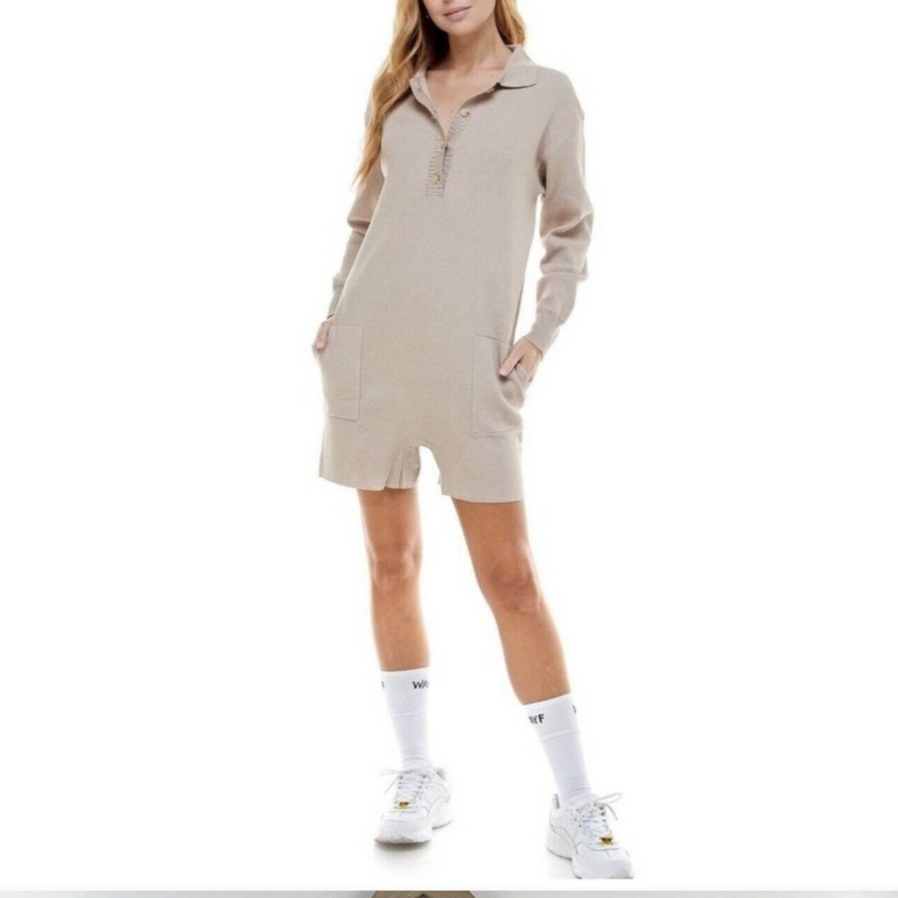 WAYF '98 Tai Long Sleeve Romper, Size Xtra Small in Sahara Sand, New